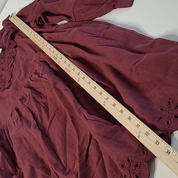 $140 NEW MADEWELL LONG SLEEVE MULBERRY MAROON RUFFLE MINI DRESS L LARGE NWT - Picture 2 of 14